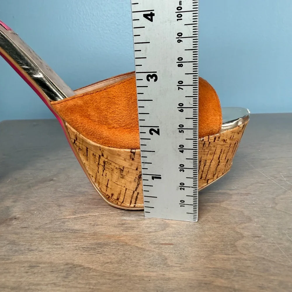 Betsey Johnson Isabell Platform Sandals Womens 7.5 Orange Suede Beaded Stiletto